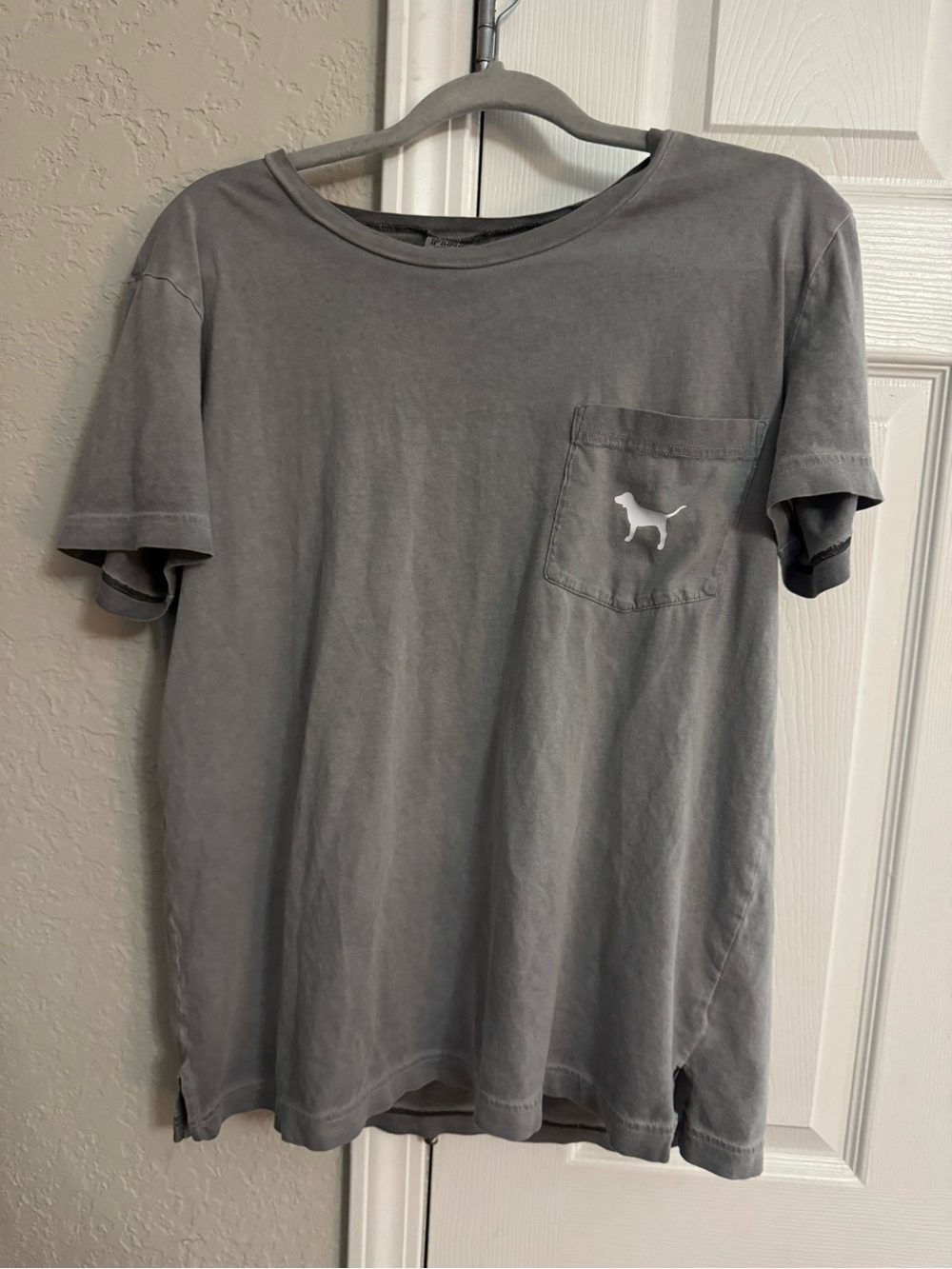 Victoria's Secret PINK Women’s Gray Short-Sleeve Pocket Tee with Dog Logo